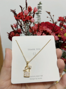 LL Korean fashion design 18K gold titanium steel Lock buckle full of diamonds necklace N7094