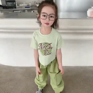 Sweetkids Girls Suits Summer Kids Leisure Two-piece Set Sports Fashion Round Neck T-shirt Cargo Pants Suit For 4-14Y