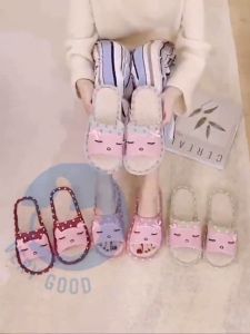 Dép vải lanh bố canvas hình mèo chấm bi dép vải hình thú đi trong nhà văn phòng chống thối chân chống nứt gót dép vải mèo chấm bi siêu dễ thương