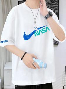 NASA Trendy Cotton T-Shirt Short Sleeve Loose Fit Mens Handsome Teenage Student Half Sleeve Casual Breathable Summer Top