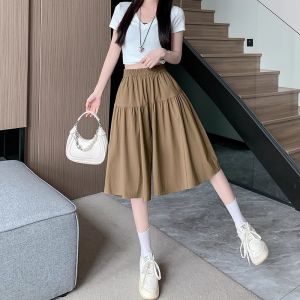 กางเกงขาสั้นผ้าไหมน้ำแข็งสำหรับผู้หญิง ทรงหลวม ทรงหลวม ทรงเข้ารูป ทรงหลวม กางเกงขายาวห้าส่วนสำหรับฤดูร้อน