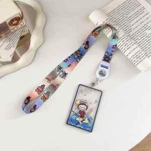 Labubu Long Rope Transparent Expandable Easy Pull Buckle ID Card Holder Student Card Metro Card Bus Card Work ID Card Cover