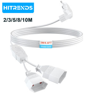 HITRENDS EU Extension Cord 2/3/5/8/10meters Power Cable 1 to 2 Ways Outlets 2-prong Male Plug to Female Socket 2.5 A/250 V