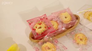 50pcs Transparent Candy Bags Pink Flower Plastic Biscuits Bags Baby Shower Birthday Party Baking Cookies Packaging Wedding Decor