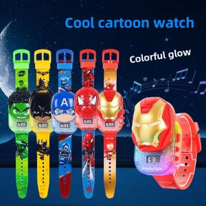Slide Cover Student Cartoon Watch Spider-Man Cool Aote Light Music Childrens Gift Electronic Watch