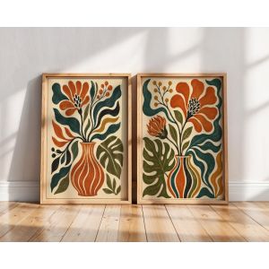 2pcs Frameless Plant Wall Art Printing Retro Vase Prints Bohemian Minimalist Style Living Room Bedroom Wall Art Decoration