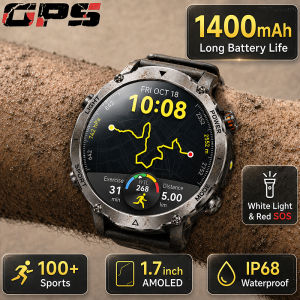 2026 New Built-in GPS Military Smart Watch 1400mAh Sports Running 1.7" AMOLED IP68 Waterproof LED White Red SOS Smartwatches Men