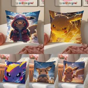Bandai | Pokemon Meowth Anime Plush Pillow Cover Soft Short Plush Cushion Cover For Sofa Bedroom Home Decor Gift Decoration