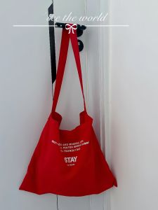 กระเป๋าผ้าใบ Canvas Tote Bag ทรงโต้วยาวแบบลำลองสำหรับเดินทางในช่วงฤดูร้อน ความจุขนาดใหญ่ สไตล์เกาหลี กระเป๋าสะพายไหล่แบบลำลอง