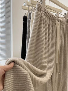 Quần Ống Rộng Bằng Vải Lanh Cừu Cạp Cao Cho Nữ Mùa Xuân Thu Rộng Rãi Thoải Mái Thẳng Quần Dài Chống Nắng Thời Trang