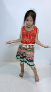 เดรสเด็ก เดรส  ชุดเด็ก สไตล์โบฮีเมี่ยน สำหรับเด็ก 3-9 ขวบ อก28 เอวยางยืด ยืดได้18-30 ยาว26นิ้ว คอกลม ชายแต่งพู่ ทำจากผ้าสปัน พร้อมส่งจากไทย
