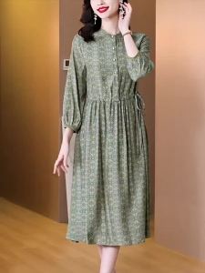DAIXIANGFEIZI | Floral Petite Moms Elegant Long Sleeve Mid-Length Dress