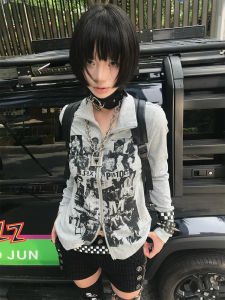 American Retro Turtleneck Sweater Cardigan Womens Autumn and Winter Niche Design Punk Long Sleeves Subculture Zipper Tops