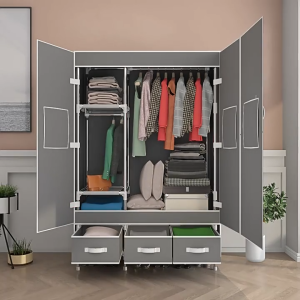 MOD Simple Swing Door Wardrobe | Large Capacity Bedroom Armoire | Dustproof Clothes Storage Cabinet | Economic DIY Wardrobe | Cloth Closet