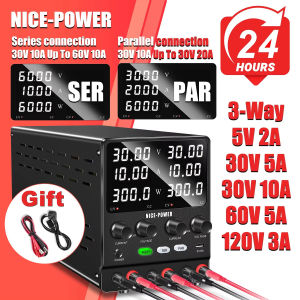 NICE-POWER SPS3010-2KD Dual-Channel DC Power Supply 30V 10A - Series/Parallel Toggle Switch with Cable and Dual Output Ports Matte Black