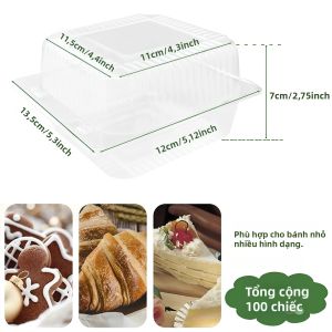 100 Chiếc Hộp Bánh Vuông Có Nắp Đậy Cupcake Tam Giác Bánh Giữ Hộp Nhựa Cho Tiệm Bánh Tiệc Cưới