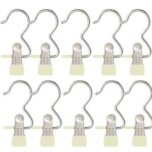 10PCS Multi-color Stainless Steel Hangers with Clips Portable Hangers Suitable for Storing Hats Pants Socks in Laundry Rooms