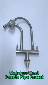 Kitchen Sink Faucet Double Nozzle 304 Stainless Kitchen Double Pipe Open Single Cold Rotatable