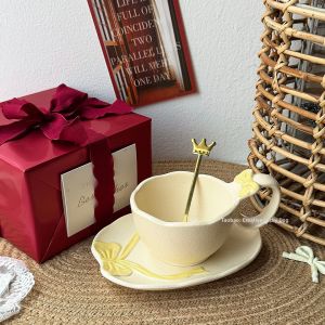 Ceramic Bow Coffee Cup and Saucer Set for Gift
