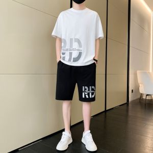 ROMON | Lomond Mens Ice Silk Casual Sports Set Summer Thin Short Sleeve T-shirt Running Basketball Shorts Two-piece Set Polyester Spandex