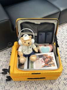 กระเป๋าเดินทางธุรกิจอเนกประสงค์อเนกประสงค์พร้อมก้านดึงผู้ชายและผู้หญิงกระเป๋า PC เป็นกลางเปิดด้านข้างลายทาง