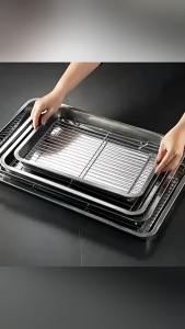 Set Penyimpanan Multifungsi Stainless Steel dengan Rak Peniris Makanan - Warna Silver