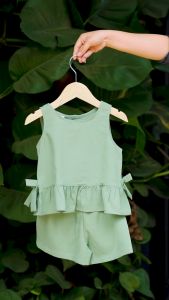 Đồ bộ bé gái sát nách nơ eo mùa hè Thời trang trẻ em WINKIDS chuyên quần áo bé 13-41kg