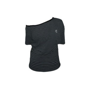 Korean Style Short Sleeve T-Shirt Womens Slim Fit Casual Striped Shoulder Bared Top Summer Fashion Versatile Comfortable Tee