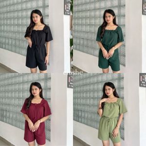 Setelan Wanita Atasan Baju Lengan Pendek Dan Celana Pendek Crinkle Airflow Korean Style Kekinian Terbaru Ootd Ovita Set by Clashe