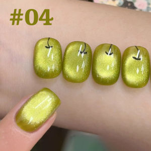 ยาทาเล็บเจลแคทอายสีเขียว PSK 1 ชิ้น แบบกลิตเตอร์สีทอง แคทอายสีส้มอมเหลือง สำหรับตกแต่งเล็บ