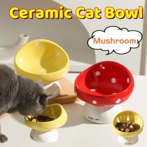 Ceramic Mushroom Cat Bowl & High Feet Oblique Dog Bowl: Neck Protection & Prevent Tipping Over