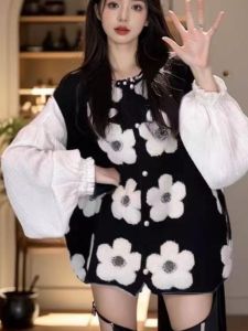 plus Size Womens Cardigan Sweater Spring Autumn Loose Knitted Floral Embroidery Vest Open Front Korean Style Comfortable Fit