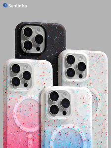 เคสโทรศัพท์แบบดูดซับแม่เหล็ก Sanlinba Liquid Silicone Stereo Particle สำหรับ Apple iPhone 16 pro Max ป้องกันการตกหล่นแบบโปร่งใสครึ่งตัว