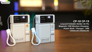 REMAX CP-18 10000mAh 30W +15W Magnetic Wireless Charger Lanyard Cable Folding Stand Wall Plug Powerbank Foc UK Plug