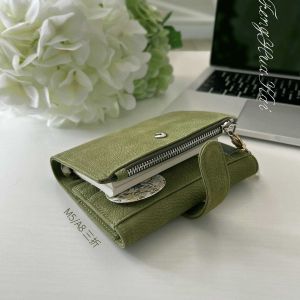 Portable Leather Ring-Bound Notebook A8 Student Punch Card Green Avocado Simple Design PU Cover Note-Taking Business Tool