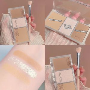 พาเลทท์คอนทัวร์บรอนเซอร์ 3 สี สำหรับใบหน้า สีน้ำตาลกาแฟ แมทท์ คอนทัวร์ ชิลด์ดิ้ง พาวเดอร์ ไฮกลอส อิลลูมิเนเตอร์ เมคอัพ ชेपิ่ง พาเลท