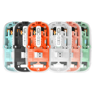 Uiosmuph chuột bluetooth không dây tri-mode (BT1/2 + usb2.4g) USB C có thể sạc lại nhấp chuột yên tĩnh Nắp trong suốt mức pin có thể nhìn thấy cho máy tính xách tay/Mac/iPad