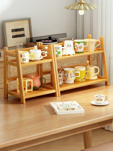 Modern Minimalist Desktop Tea Cup Rack Home Office Tea Set Storage Display Shelf Multi-Functional Bamboo Material