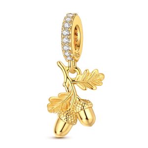 Chất Liệu Bạc 925 Vàng Nấm Lá Phong Quả Trứng Cá Nhím Charm Phù Hợp Với Ban Đầu Vòng Tay Cho Nữ Món Quà Mùa Thu