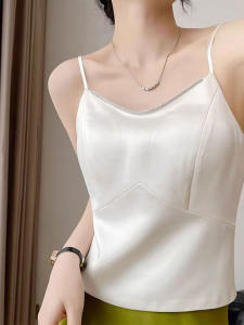 French Style Small Strap Vest Women Summer Outfit Acetate Satin Sleeveless Top Inner Match Elegant Fashion Commute Loose Fit