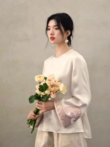 JK＆JS | Áo Blouse Lỏng Phong Cách Jacquard Lụa Axit Axetic cho Phụ Nữ