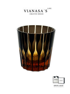 VIANASA Premium Handmade Crystal Whiskey Glass Tea Colored Hiroshima Chiriko Design Gift Quality Bar Dining Restaurant