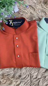 New Design 2025 Baju Melayu Dewasa & Budak Slim Fit Cotton Brick Orange Sage Green Ash Blue Olympic Olive Gold  Sedondon - PG4