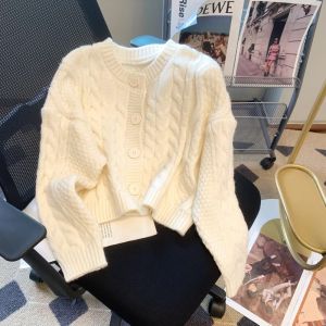 Soft Blue Gentle Vintage Twist Knitted round Neck Open Cardigan Outerwear Womens Top Spring Autumn Soft Cozy Sweater Jacket