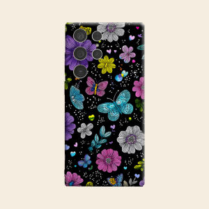 Black Background Butterfly Floral Luxury Fashion Full Lens Protective Case for Samsung Galaxy S26 S25 S24 A56 A36 Plus Ultra