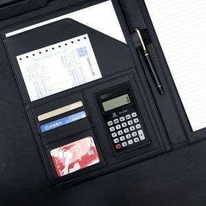 โฟลเดอร์อเนกประสงค์ A4 พร้อมเครื่องคิดเลขสําหรับสัญญาธุรกิจ ตัวแทนอสังหาริมทรัพย์ ฝ่ายขาย ผู้จัดการที่ปรึกษาทรัพย์สิน คลิปการสนทนา สํานักงาน การวัดหนังสือ คลิปบรรยายการขาย โลโก้ที่ปรับแต่งได้