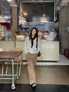 NIHAOKANONG | Quần Jeans Tay Rộng Vintage Twill Cotton Có Túi Dán