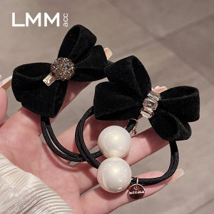 ยางรัดผมรูปผีเสื้อผ้าฝ้ายสีดำหรูหราสำหรับผู้หญิง ยางรัดผมหางม้าสไตล์เกาหลี ยางรัดผมทรงกลมอเนกประสงค์