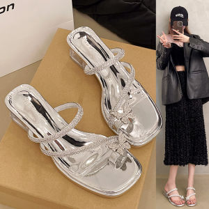 DIANCHA | Stylish Fairy Style Square Heel Crystal Sandals