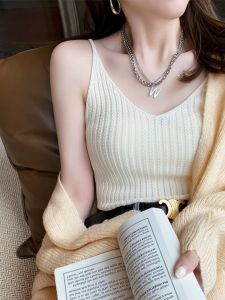 DVDK | Áo Camisole Thun Dệt Kim Cổ V Cho Mùa Hè